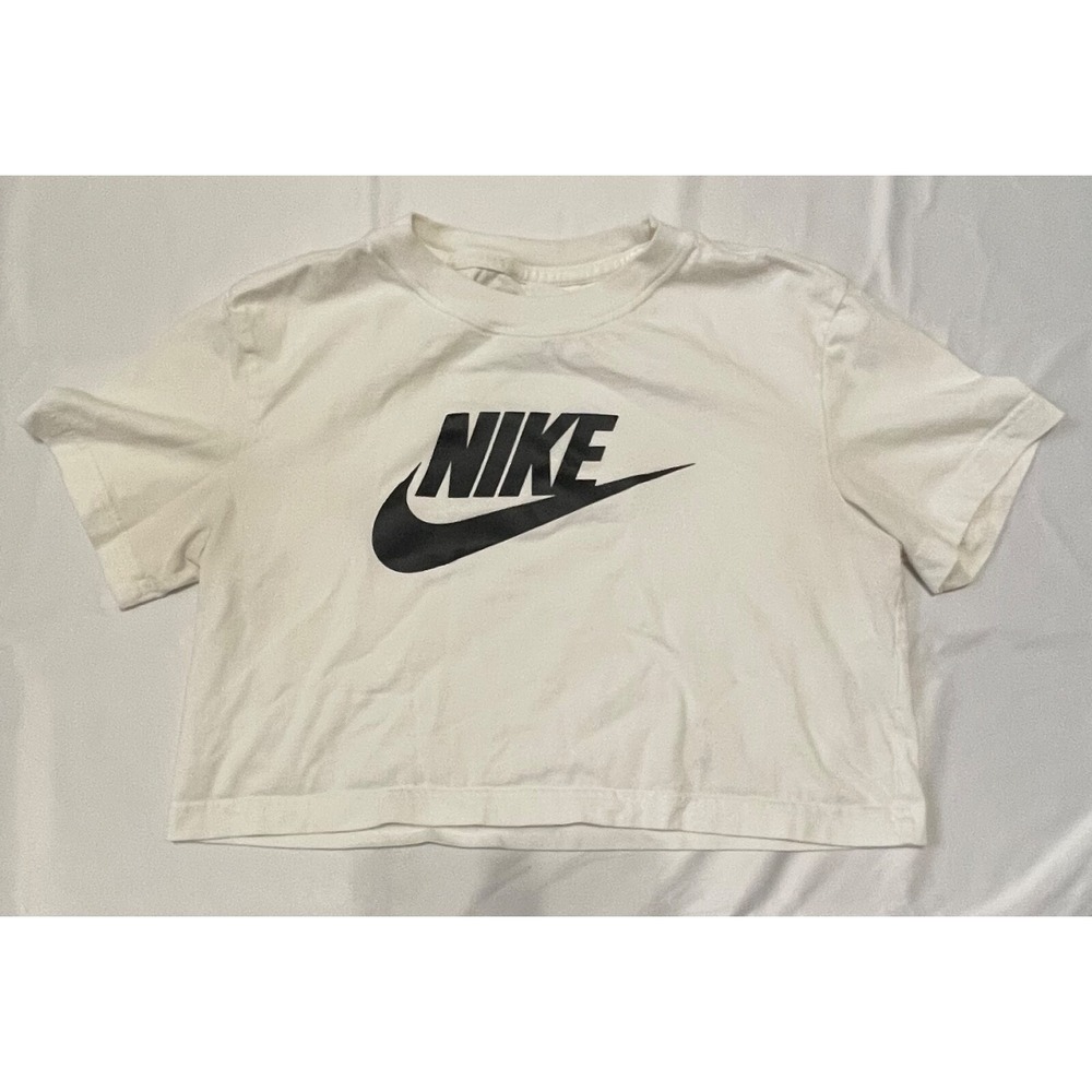 NIKE CROP WOMEN TEE SHIRT WHITE BLACK SIZE XS